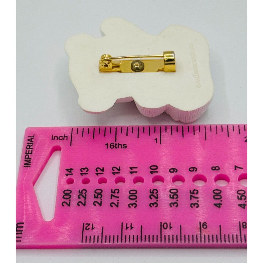 Valentines Lapel Pin Brooch Hallmark White Teddy Bear Pink Heart Paw VTG 1986 - Picture 3 of 3